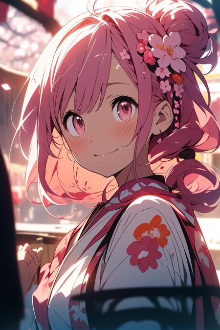 18606-339844305-,1girl, solo, pink hair, looking at viewer, braid, japanese clothes, kimono, smile, long hair, upper body, hair ornament, blush,.png